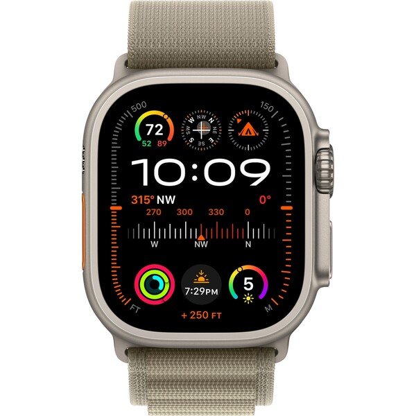 Apple Watch Ultra 2 49mm titanová s olivovým alpským tahem L