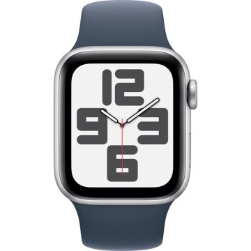 Apple Watch SE (2023) Cellular 40mm stříbrné / sportovní silikonový řemínek bouřkově modrý M/L