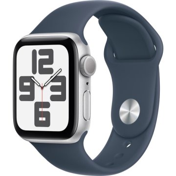 Apple Watch SE (2023) Cellular 40mm stříbrné / sportovní silikonový řemínek bouřkově modrý S/M