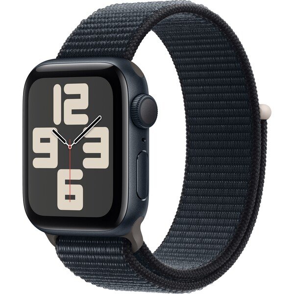 Apple Watch SE (2023) Cellular 44mm černé / sportovní provlékací řemínek temně inkoustový