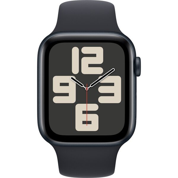 Apple Watch SE (2023) Cellular 44mm černé / sportovní silikonový řemínek temně inkoustový M/L