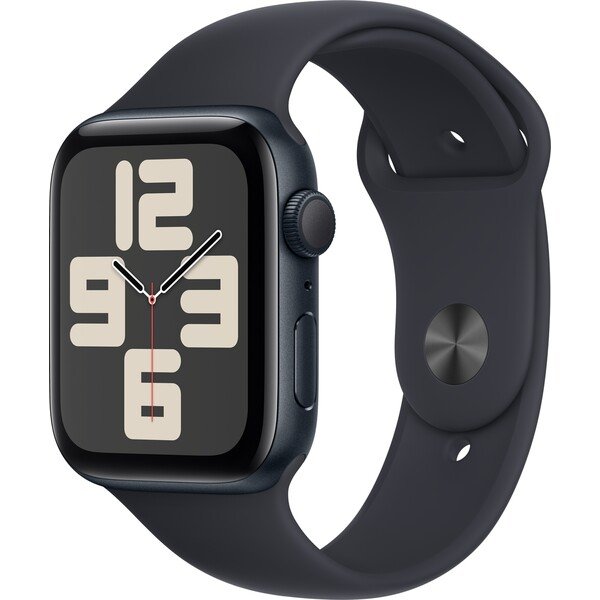 Apple Watch SE (2023) Cellular 44mm černé / sportovní silikonový řemínek temně inkoustový M/L