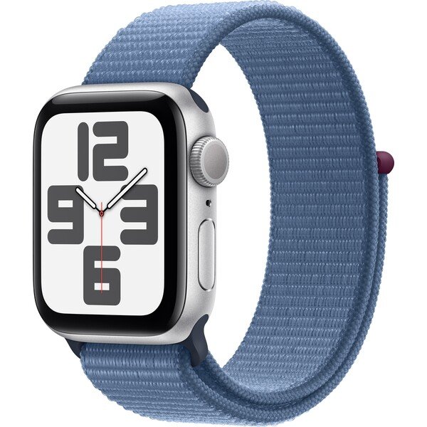 Apple Watch SE (2023) GPS 40mm stříbrné / sportovní provlékací řemínek ledově modrý
