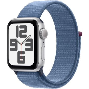 Apple Watch SE (2023) GPS 44mm stříbrné / sportovní provlékací řemínek ledově modrý