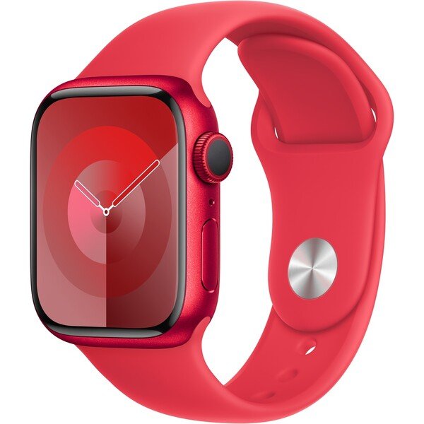 Apple Watch Series 9 GPS 41mm červený hliník s červeným sportovním řemínkem S/M