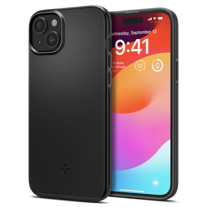 Spigen Thin Fit, black,  ochranný kryt pro iPhone 15 Plus