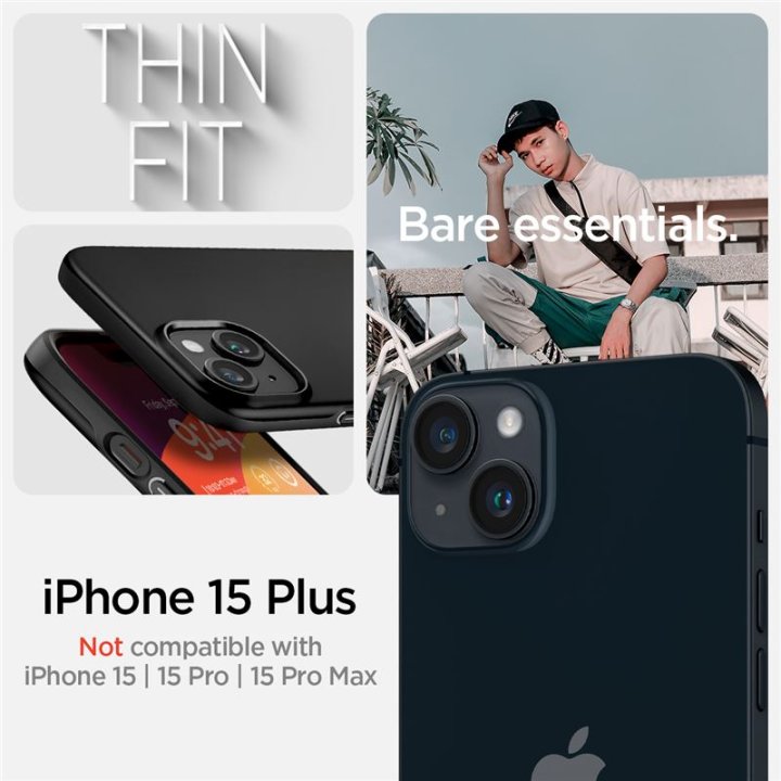 Spigen Thin Fit, black,  ochranný kryt pro iPhone 15 Plus