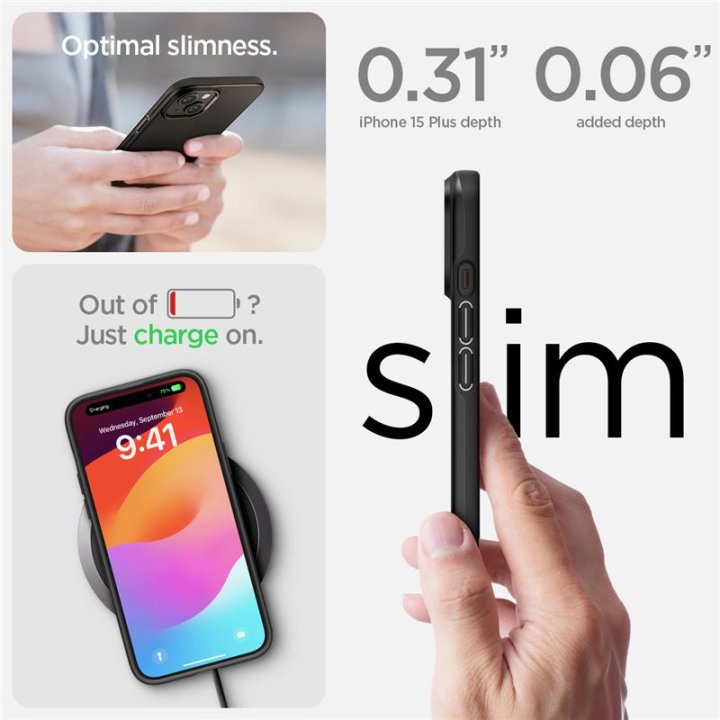 Spigen Thin Fit, black,  ochranný kryt pro iPhone 15 Plus