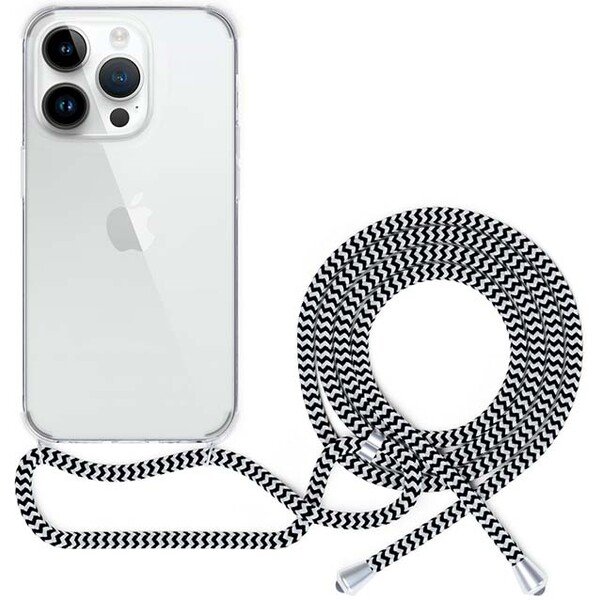 Spello by Epico - transparentní kryt se šňůrkou, iPhone 15 Pro Max, černá / bílá