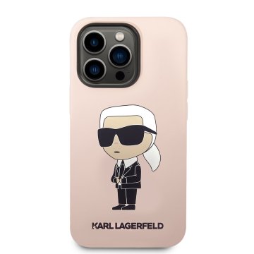 Karl Lagerfeld Liquid Silicone Ikonik NFT ochranný kryt pro iPhone 14 Pro, růžový