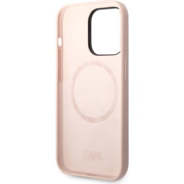 Karl Lagerfeld MagSafe kryt Liquid Silicone Karl Head iPhone 14 Pro Max - růžový