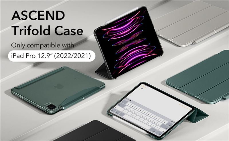 ESR Ascend Trifold Case - ochranný kryt pro iPad Pro 12.9" (2022/2021), šedá