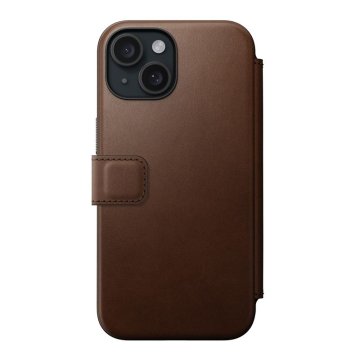 Nomad Modern Leather Folio - ochranný kryt s MagSafe pro iPhone 15, hnědá