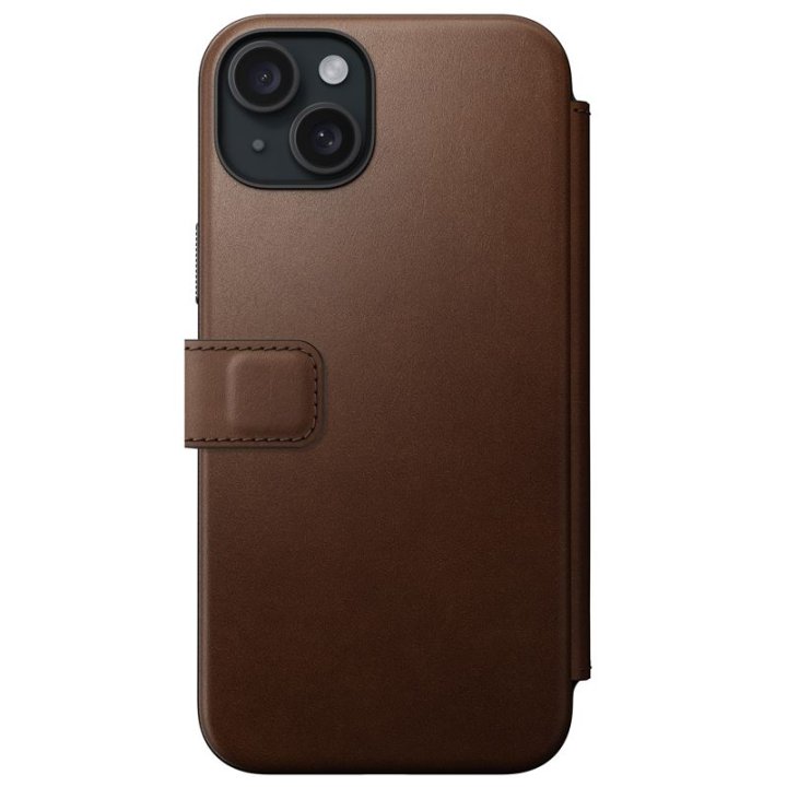 Nomad Modern Leather Folio - ochranný kryt s MagSafe pro iPhone 15 Plus, hnědá