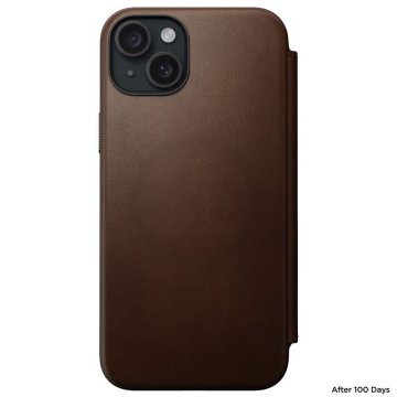 Nomad Modern Leather Folio - ochranný kryt s MagSafe pro iPhone 15 Plus, hnědá