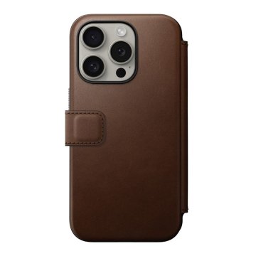 Nomad Modern Leather Folio - ochranný kryt s MagSafe pro iPhone 15 Pro, hnědá
