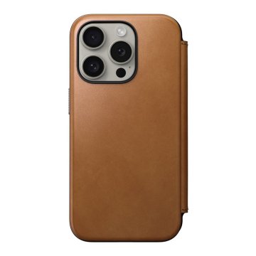 Nomad Modern Leather Folio - ochranný kryt s MagSafe pro iPhone 15 Pro, hnědá