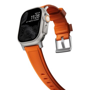 Nomad Rugged Strap - řemínek pro Apple Watch 42 / 44 / 45 / 49 mm, oranžový se stříbrnou přezkou