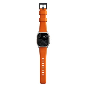 Nomad Rugged Strap - řemínek pro Apple Watch 42 / 44 / 45 / 49 mm, oranžový se stříbrnou přezkou