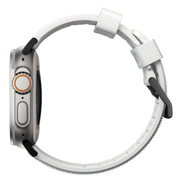 Nomad Rugged Strap - řemínek pro Apple Watch 42 / 44 / 45 / 49 mm, bílý s černou přezkou