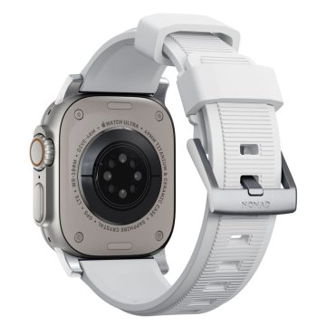 Nomad Rugged Strap - řemínek pro Apple Watch 42 / 44 / 45 / 49 mm, bílý se stříbrnou přezkou