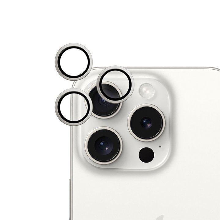 Epico ochranná sklíčka na čočky kamery iPhone 15 Pro / 15 Pro Max, bílý titan