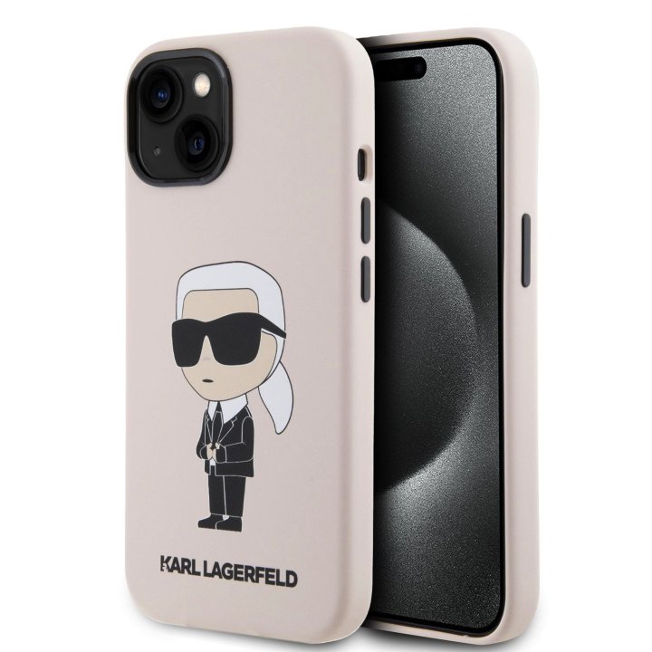 Karl Lagerfeld Liquid Silicone Ikonik NFT ochranný kryt pro iPhone 15, růžový