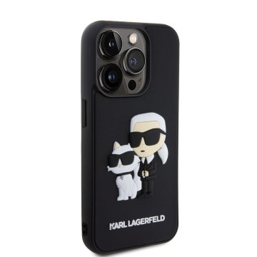 Karl Lagerfeld and Choupette 3D ochranný kryt pro iPhone 15 Pro, černý