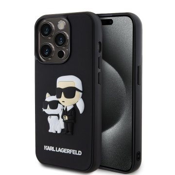 Karl Lagerfeld and Choupette 3D ochranný kryt pro iPhone 15 Pro, černý