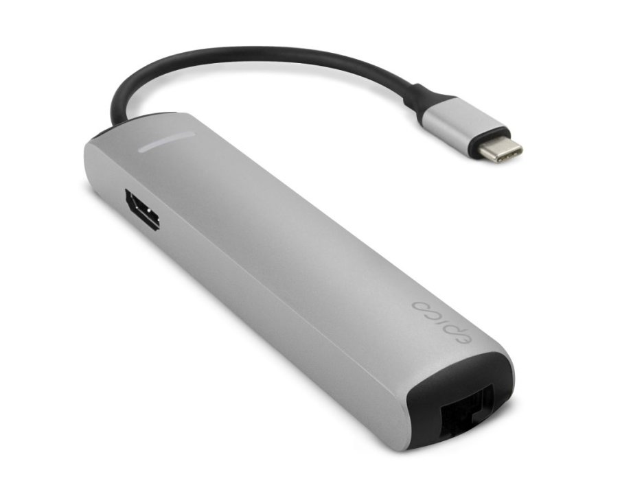 Epico USB Type-C HUB SLIM (4K HDMI & Ethernet). stříbrný/černý kabel