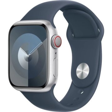 Apple Watch Series 9 Cellular 45mm stříbrný hliník s bouřkově modrým sportovním řemínkem M/L