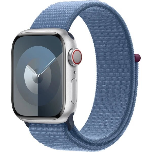 Apple Watch Series 9 Cellular 45mm stříbrný hliník s ledově modrým provlékacím řemínkem