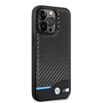 BMW M PU Carbon Blue Line - ochranný kryt pro iPhone 14 Pro, černý