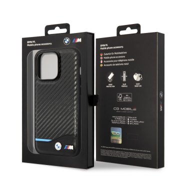 BMW M PU Carbon Blue Line - ochranný kryt pro iPhone 14 Pro Max, černý