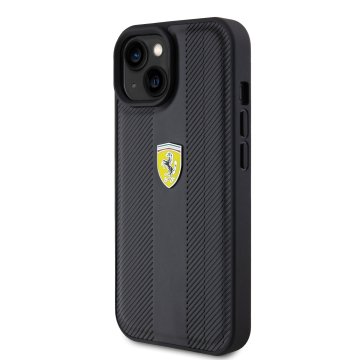 Ferrari PU Leather Hot Stamp Groove Pattern - ochranný kryt pro iPhone 15, černý