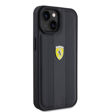 Ferrari PU Leather Hot Stamp Groove Pattern - ochranný kryt pro iPhone 15, černý