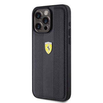 Ferrari PU Leather Hot Stamp Groove Pattern - ochranný kryt pro iPhone 15 Pro Max, černý