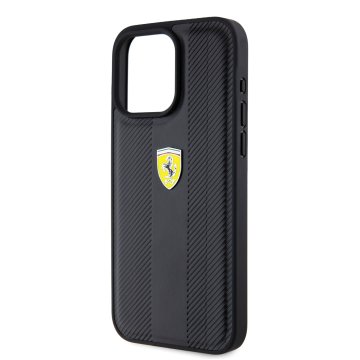Ferrari PU Leather Hot Stamp Groove Pattern - ochranný kryt pro iPhone 15 Pro Max, černý