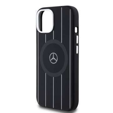 Mercedes Liquid Silicon Stripes Pattern - ochranný kryt s MagSafe pro iPhone 15, černý