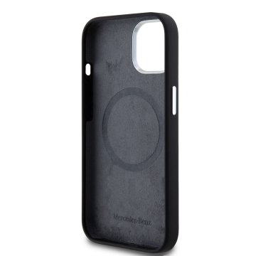 Mercedes Liquid Silicon Stripes Pattern - ochranný kryt s MagSafe pro iPhone 15, černý