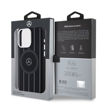Mercedes Liquid Silicon Stripes Pattern - ochranný kryt s MagSafe pro iPhone 15 Pro, černý