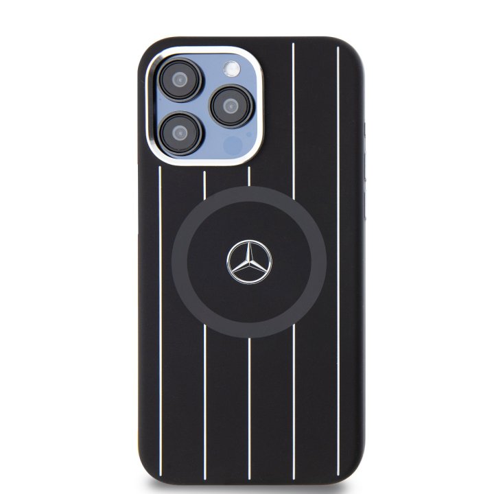 Mercedes Liquid Silicon Stripes Pattern - ochranný kryt s MagSafe pro iPhone 15 Pro Max, černý