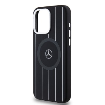 Mercedes Liquid Silicon Stripes Pattern - ochranný kryt s MagSafe pro iPhone 15 Pro Max, černý