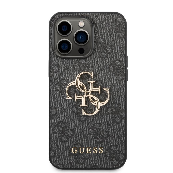 Guess PU 4G Metal Logo - ochranný kryt pro iPhone 14 Pro, šedý