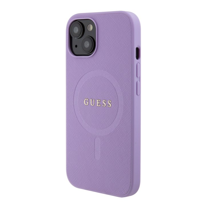 Guess PU Saffiano MagSafe - ochranný kryt pro iPhone 15, fialový
