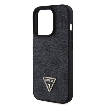 Guess PU 4G Strass Triangle Metal Logo - ochranný kryt pro iPhone 15 Pro, černý