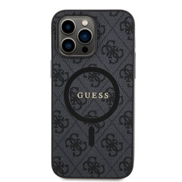 Guess PU Leather 4G Colored Ring - ochranný kryt s MagSafe pro iPhone 14 Pro Max, černý