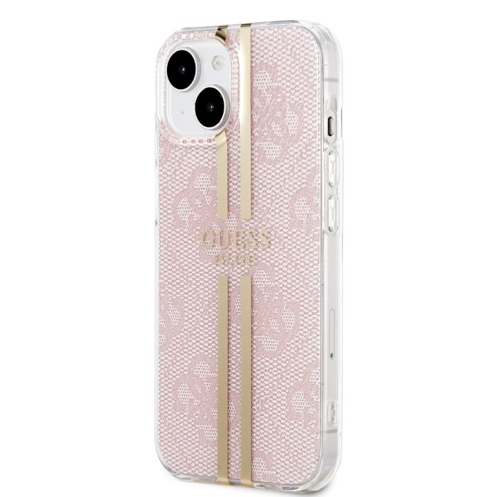 Guess IML 4G Gold Stripe - ochranný kryt pro iPhone 15, růžový