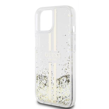 Guess PC/TPU Liquid Glitter Gold Stripe - ochranný kryt pro iPhone 15, čirý