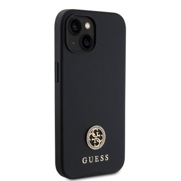 Guess PU 4G Strass Metal Logo - ochranný kryt pro iPhone 15, černý
